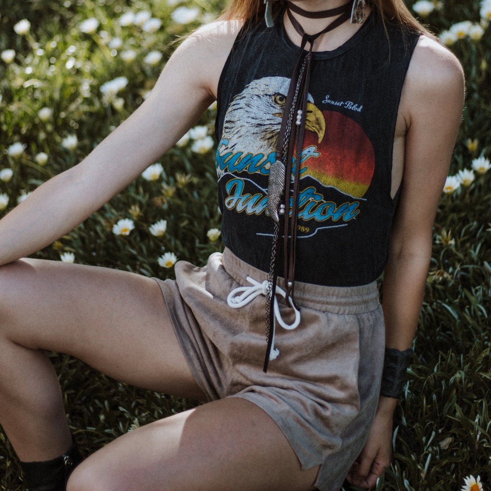 Suede Drawstring Shorts - Picture 2 of 6